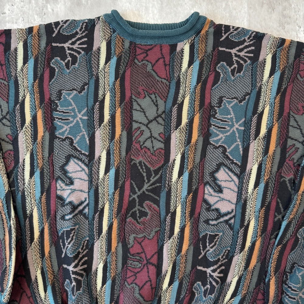 Vintage St Croix Sweater Mens XL Multicolor 3D Textured Knit Cotton Roll Neck - Picture 2 of 7